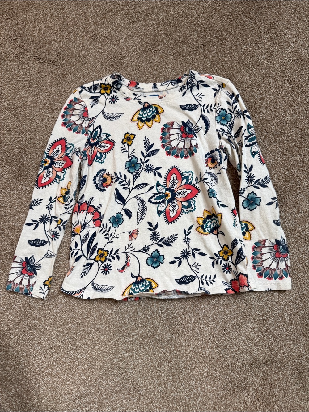 Old Navy Cream Long-Sleeve Tee with Multicolor Floral Print